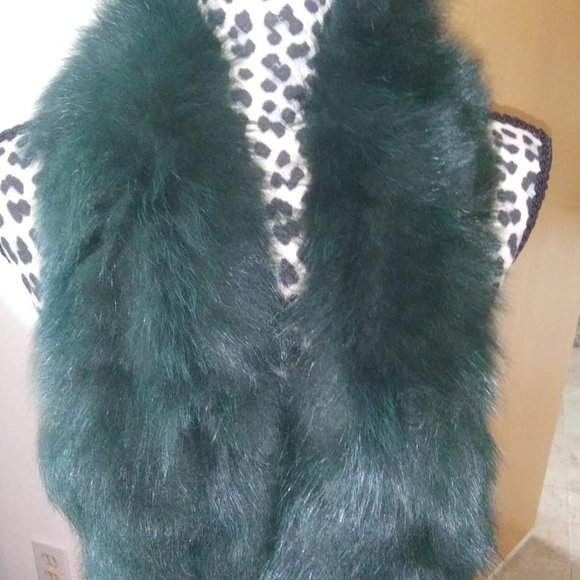 NEW HUNTER GREEN real FOX Fur Knitted Scarf Scarve-fur on both sides! - Picture 1 of 2